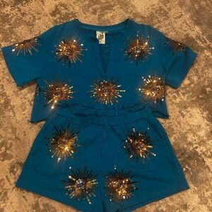 QUEEN OF SPARKLES Blue Set with Gold Sequins size small